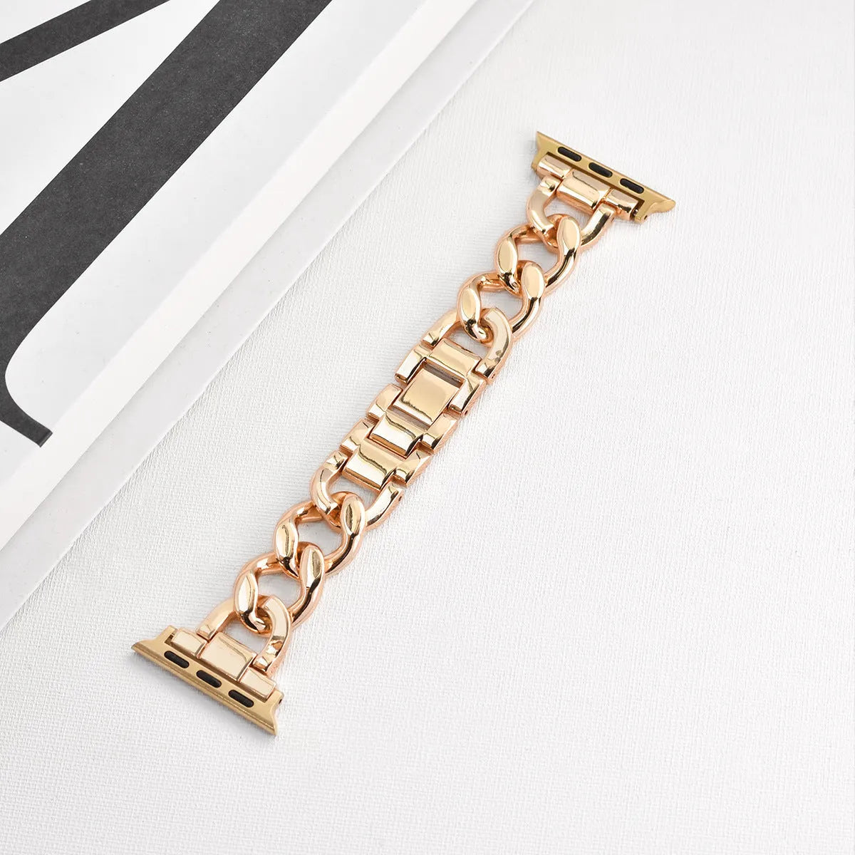 Metal denim chain Apple Watch replacement strap in silver, black, gold, rose gold, and Starlight colours for 38-49mm cases