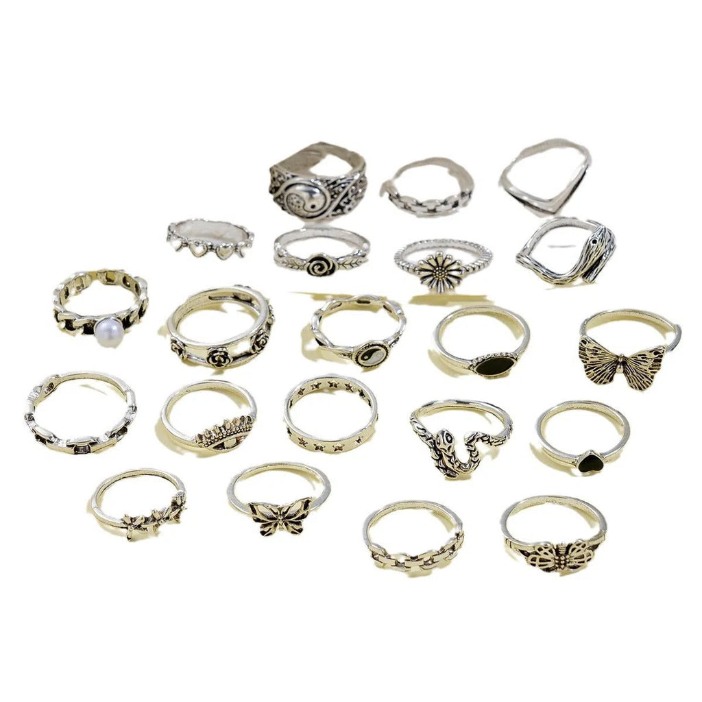 Alloy women's ring set butterfly love motifs silver tone floral geometric shape