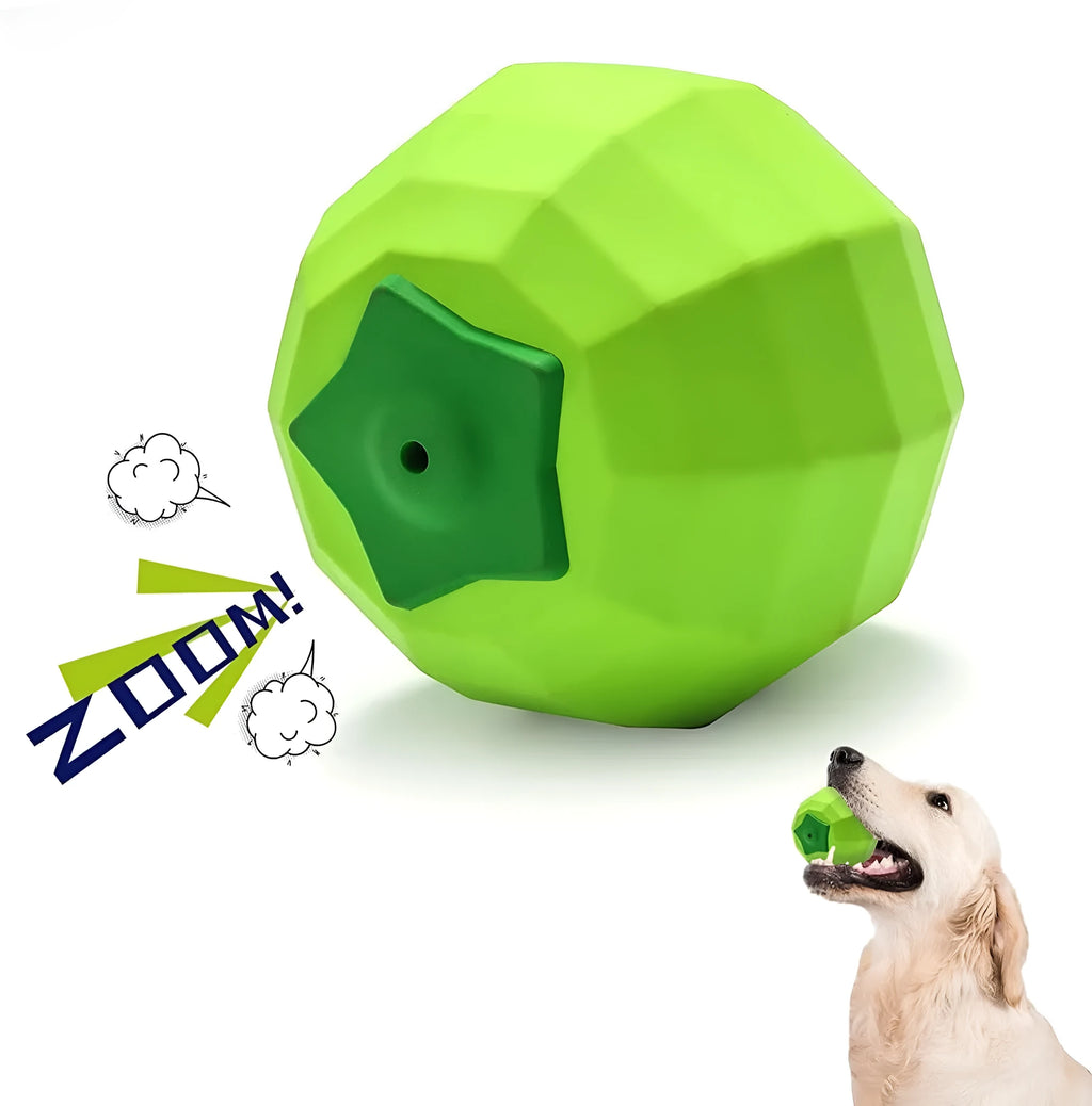 Green natural rubber dog squeaky toy ball for medium to large breed dogs
