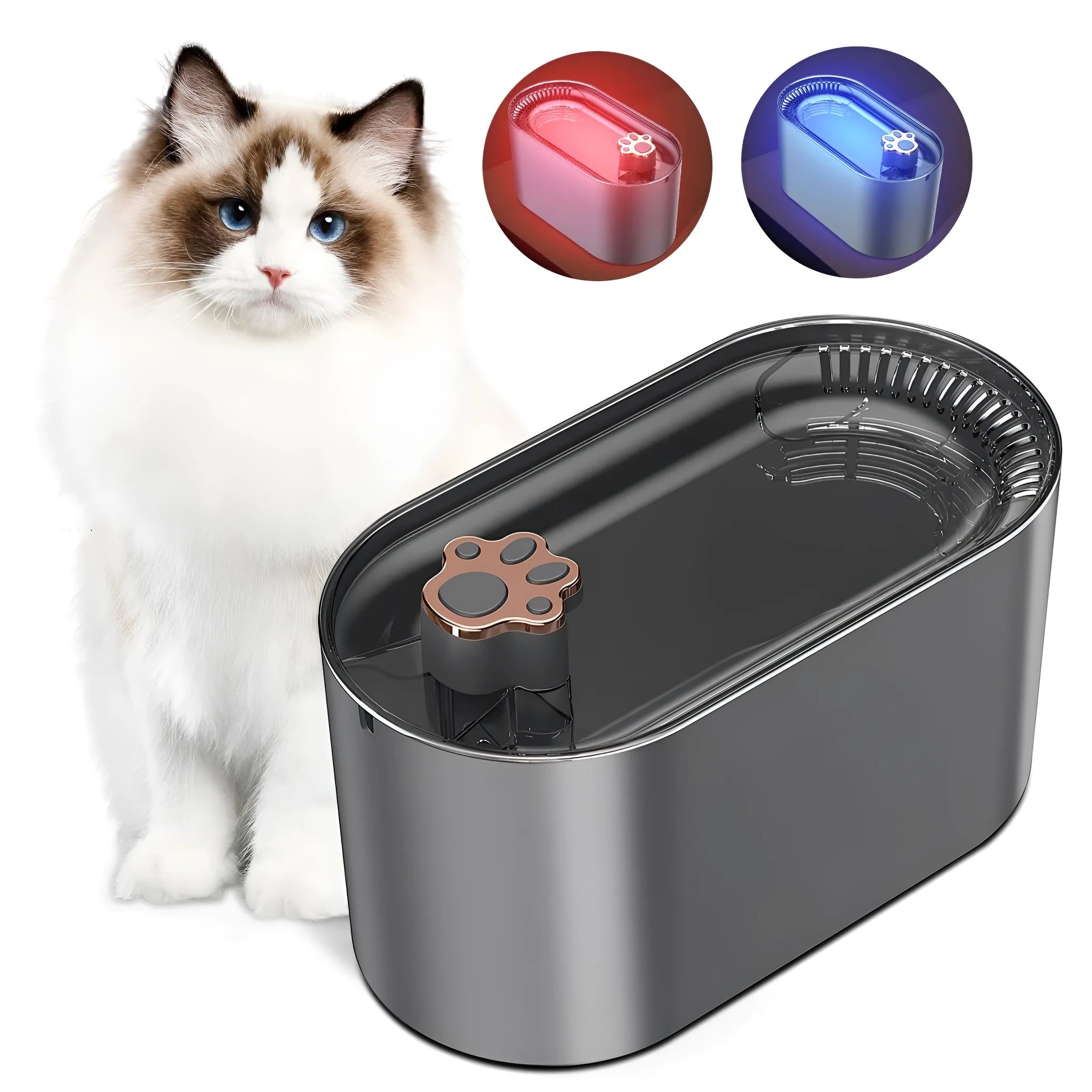 Berlin blue pet water fountain with LED light indicator and triple filter cartridge