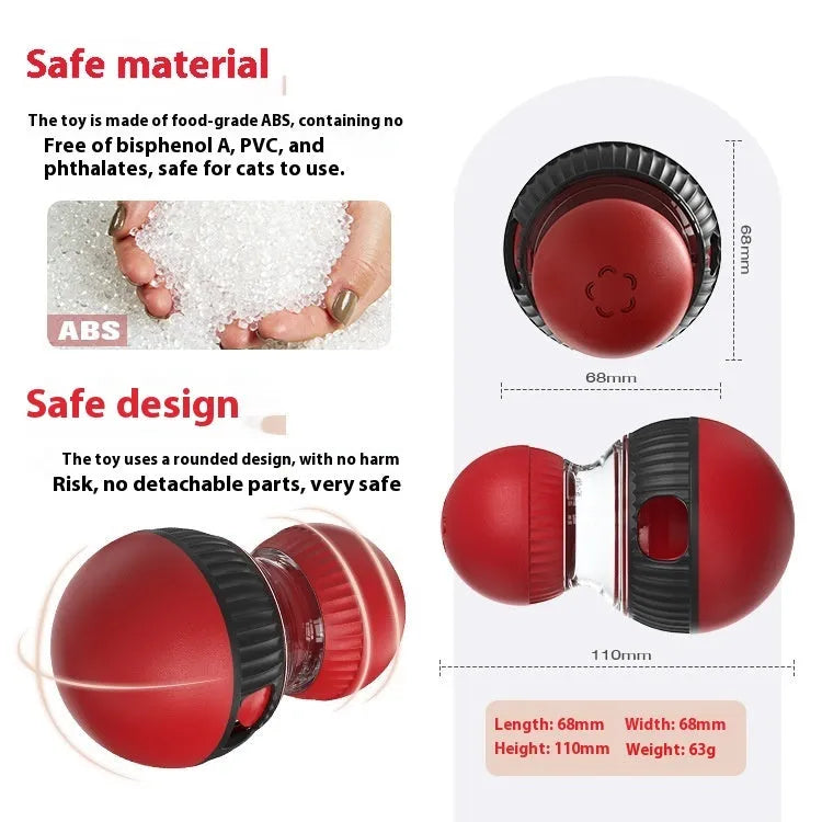 Rotating plastic cat toy with food dropping mechanism and sound elements for interactive play