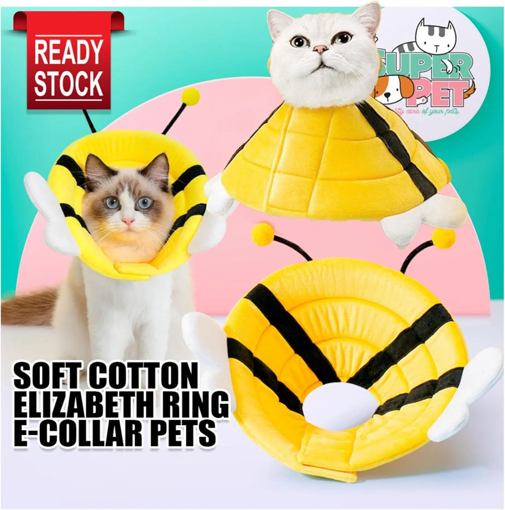 Soft bee design cat cone collar with adjustable velcro closure