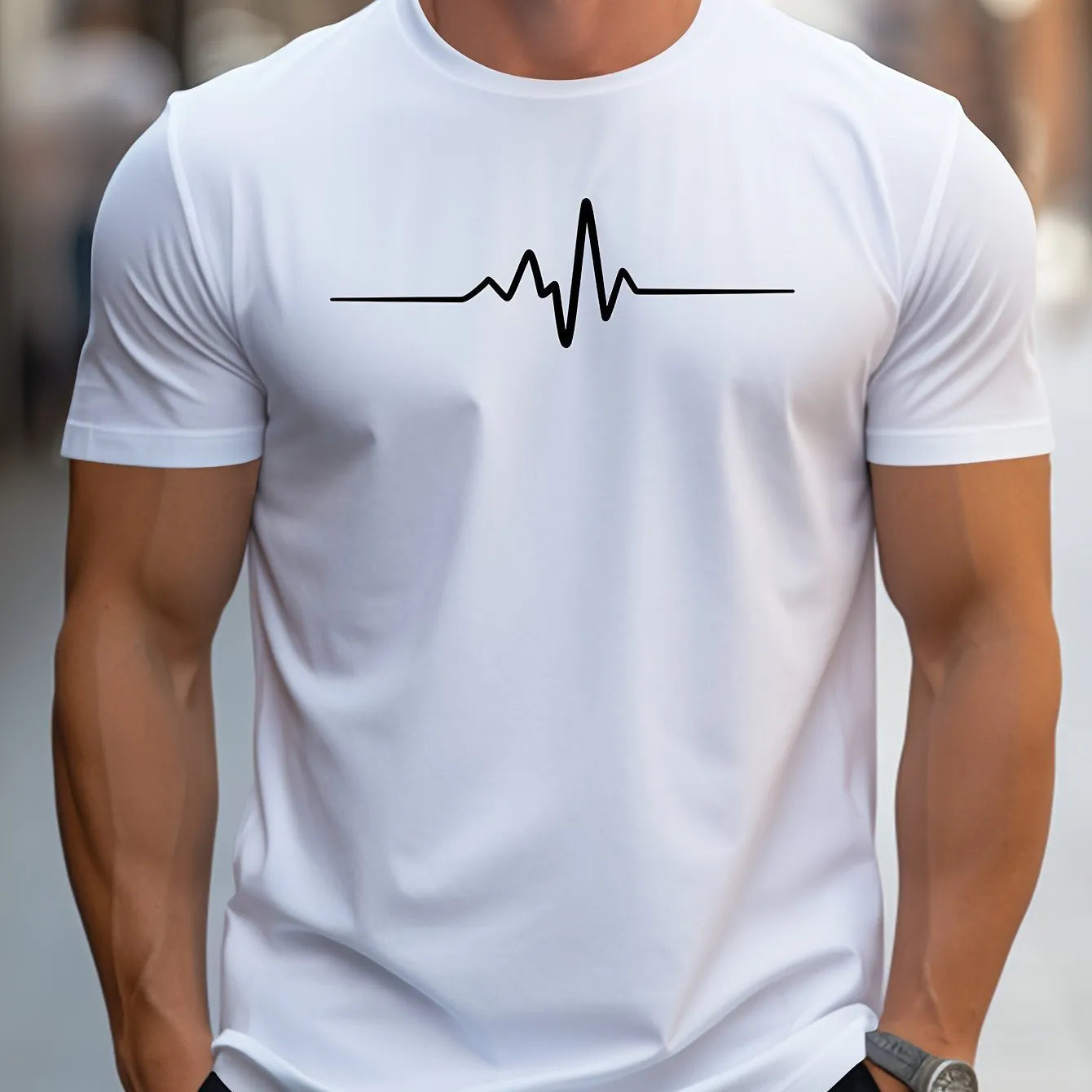 Men's loose fit 3D printed sports T-shirt in polyester blend fabric for summer casual wear