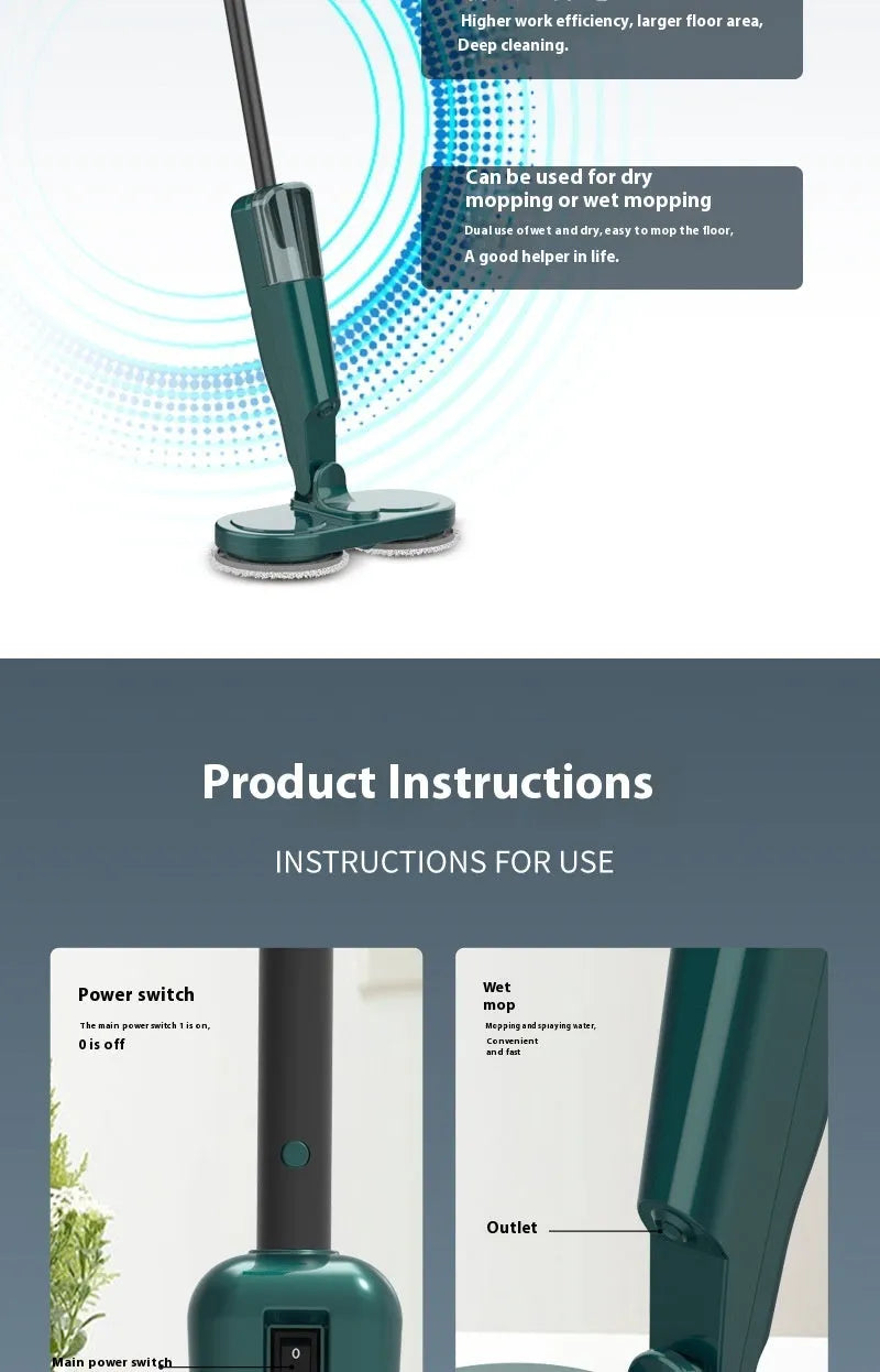 Lazy wireless floor sweeping and mopping machine in S5 green colour with USB charging cable
