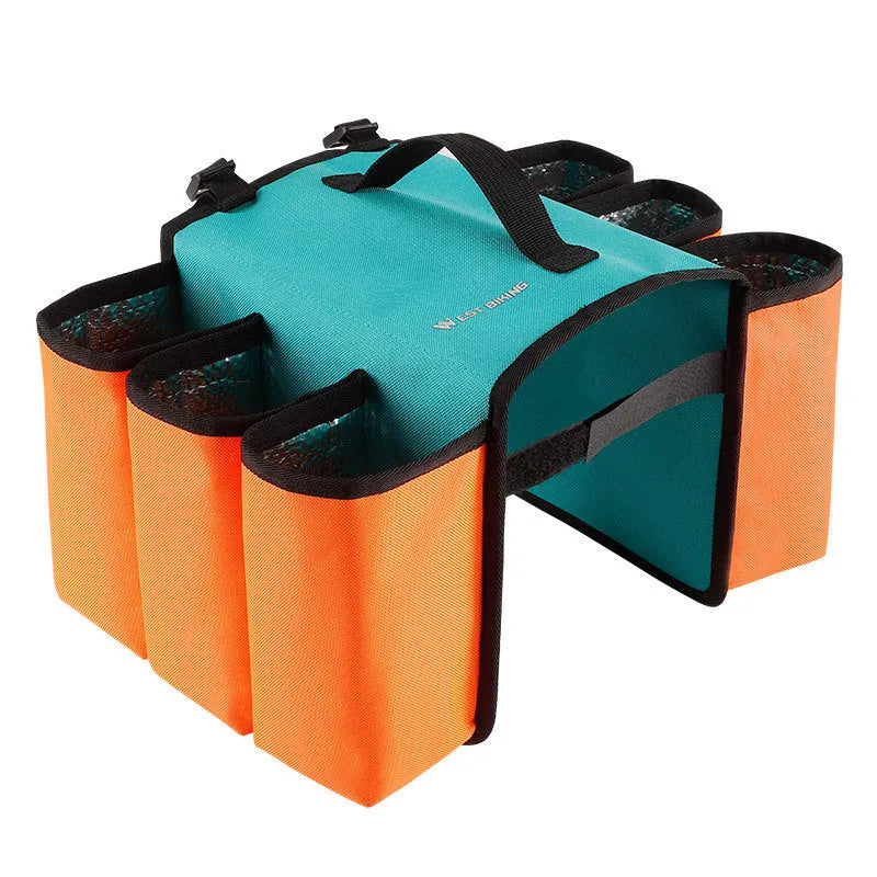 Black and blue orange bicycle double-sided drink storage bag with 2L capacity mounted on bike