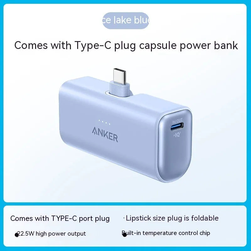 Capsule power bank portable charger with 5000mAh capacity and compact plastic shell design