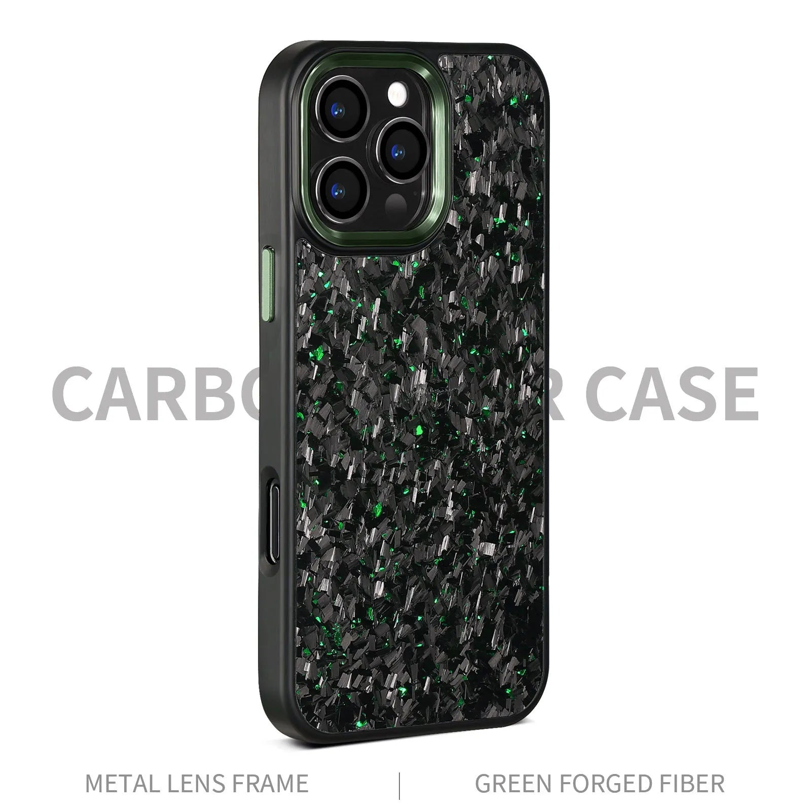 Green frame carbon fibre phone shell with metal back and magnetic feature for iPhone 17 series
