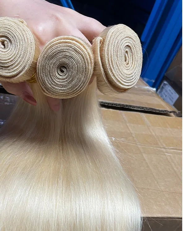 Gold human hair bone straight wig exotic style for ladies 10 to 32 inches long hair
