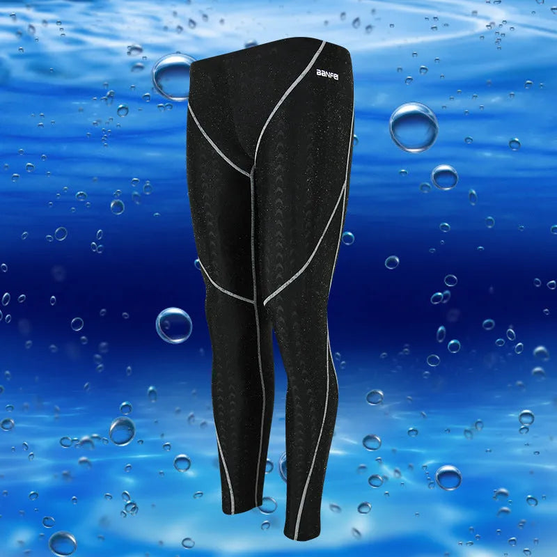 Men's nylon swimming trunks in cropped brief style with colour accent lines