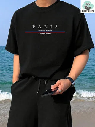 Men's heavyweight cotton short-sleeved t-shirt with letter printing in loose casual fit