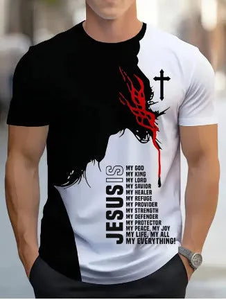 Men's loose fit short sleeve T-shirt with digital 3D printing stripes pattern in various colour styles