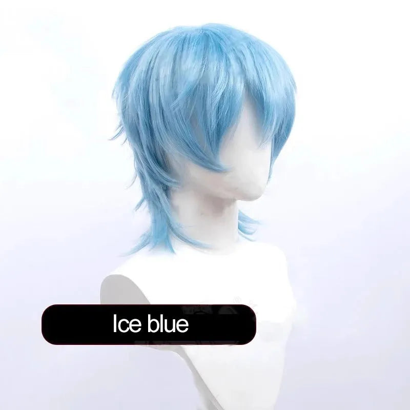 Short cosplay wig for men with lengthened tail and anti-curling mechanism in anime style