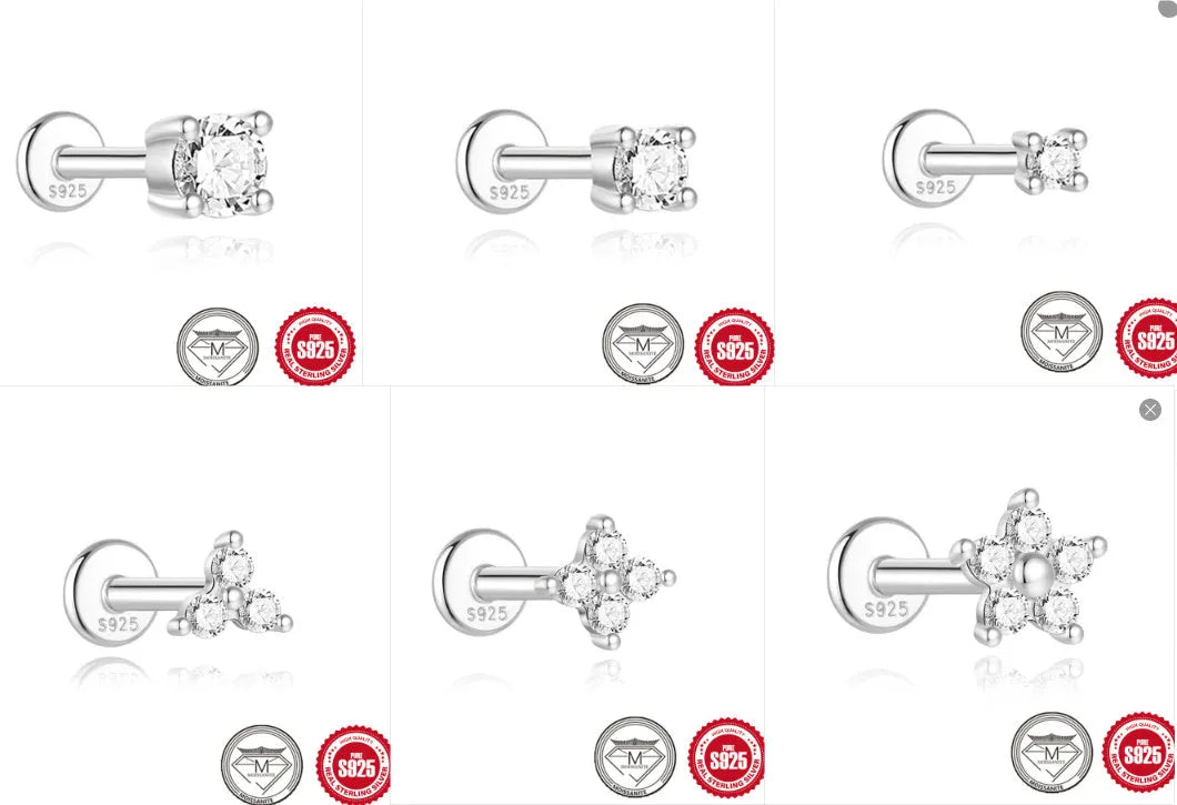 A pair of S925 sterling silver geometric petal stud earrings with a platinum finish, shown in a clip-on style.