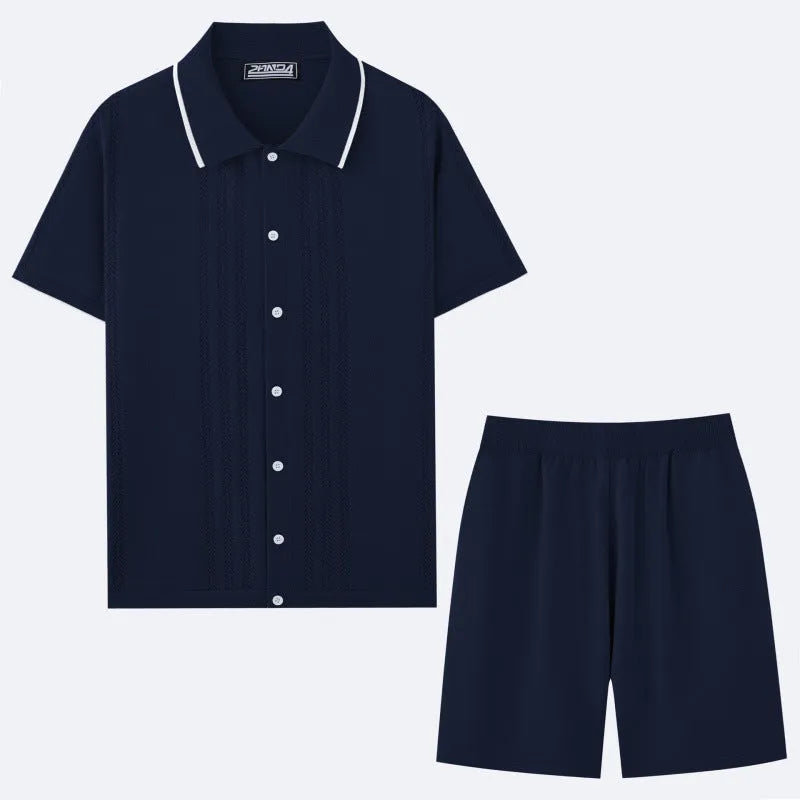 Tencel viscose business casual sweater two-piece set with short sleeves and matching shorts
