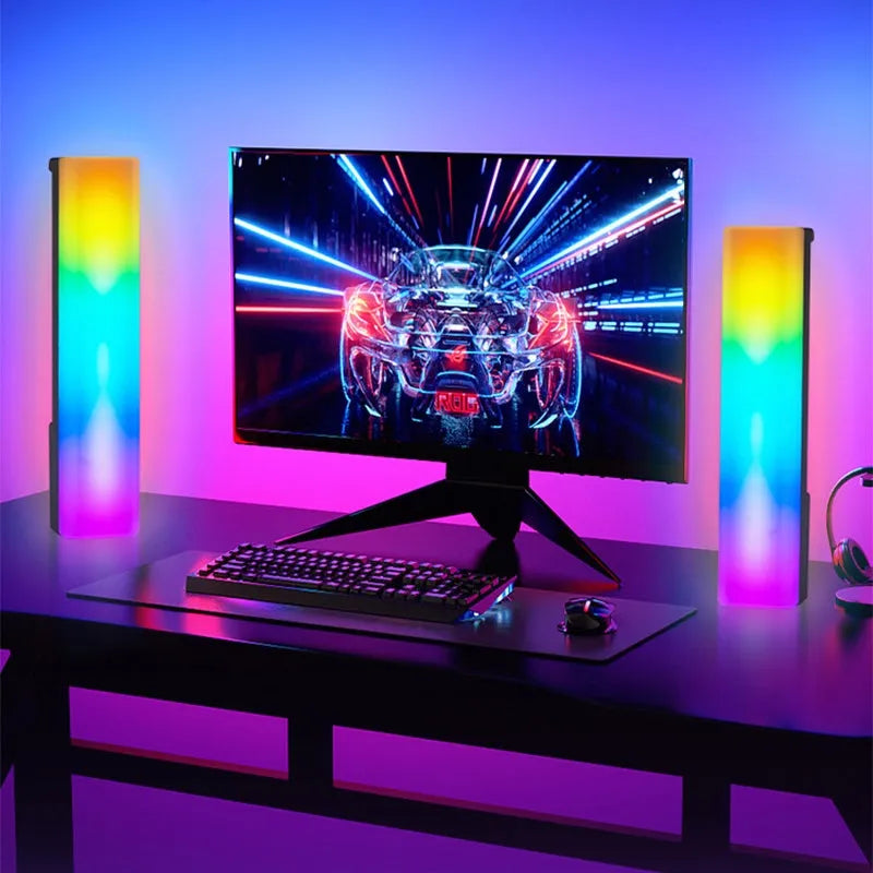 3D RGB table top ambiance lamp with voice-activated rhythm lighting in white or black shell