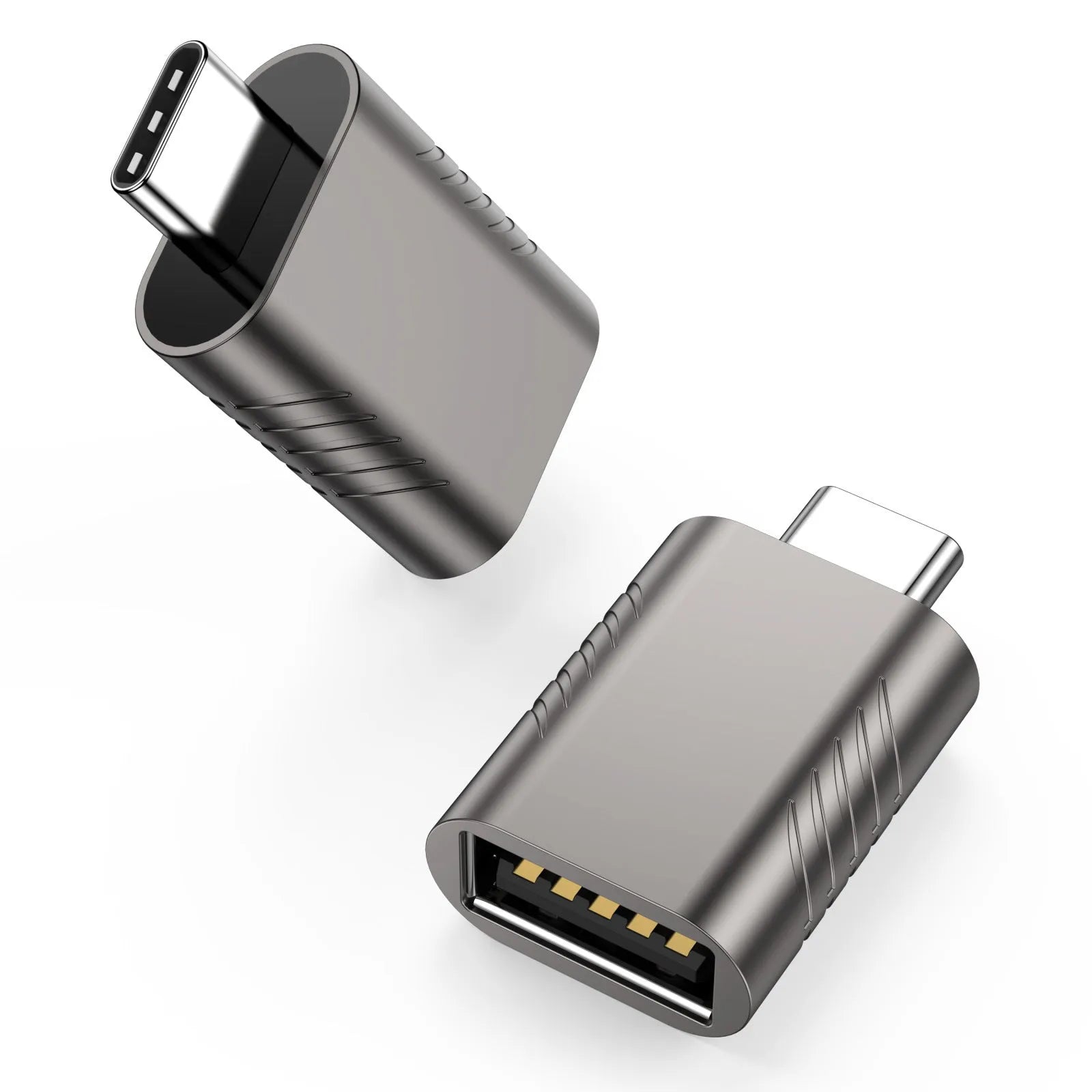 USB-C to USB-A converter adapter with zinc alloy shell in multiple colour options.