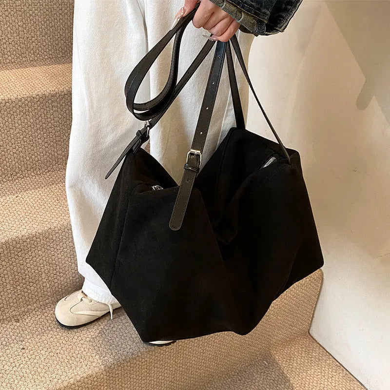 Women's large capacity suede pillow shoulder bag available in black, brown, coffee, khaki colours