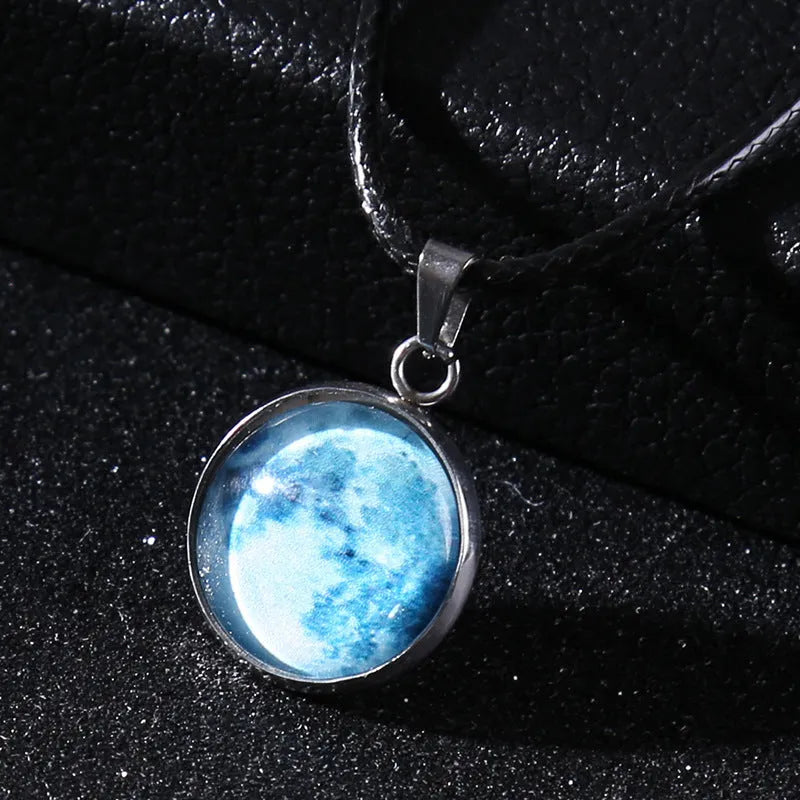 Luminous alloy pendant necklace with glass and coloured glaze Christmas moon night sky constellation design