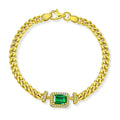 Cuban bracelet in 925 silver with green finish and flower shape, 17cm length for women