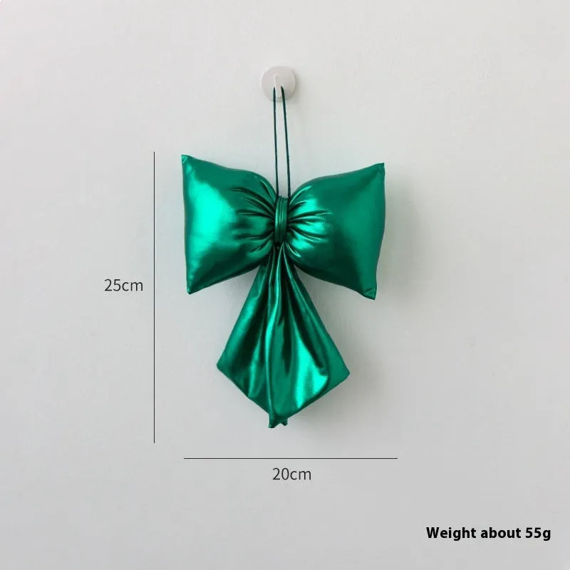 Christmas decorative bowknot in bright leather finish, red, 30cm size, hanging ornament