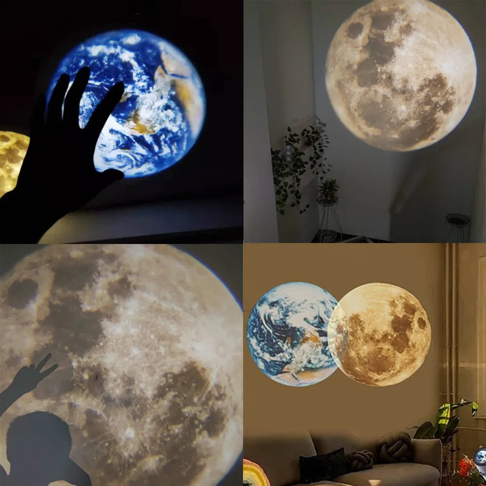 Earth and moon star projector lamp with adjustable hose bracket and USB power cable