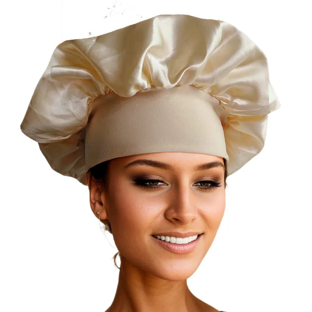 Wide-brimmed high elastic polyester headscarf for women, knitted tie-dye design, flat top crown, breathable sun protection cap