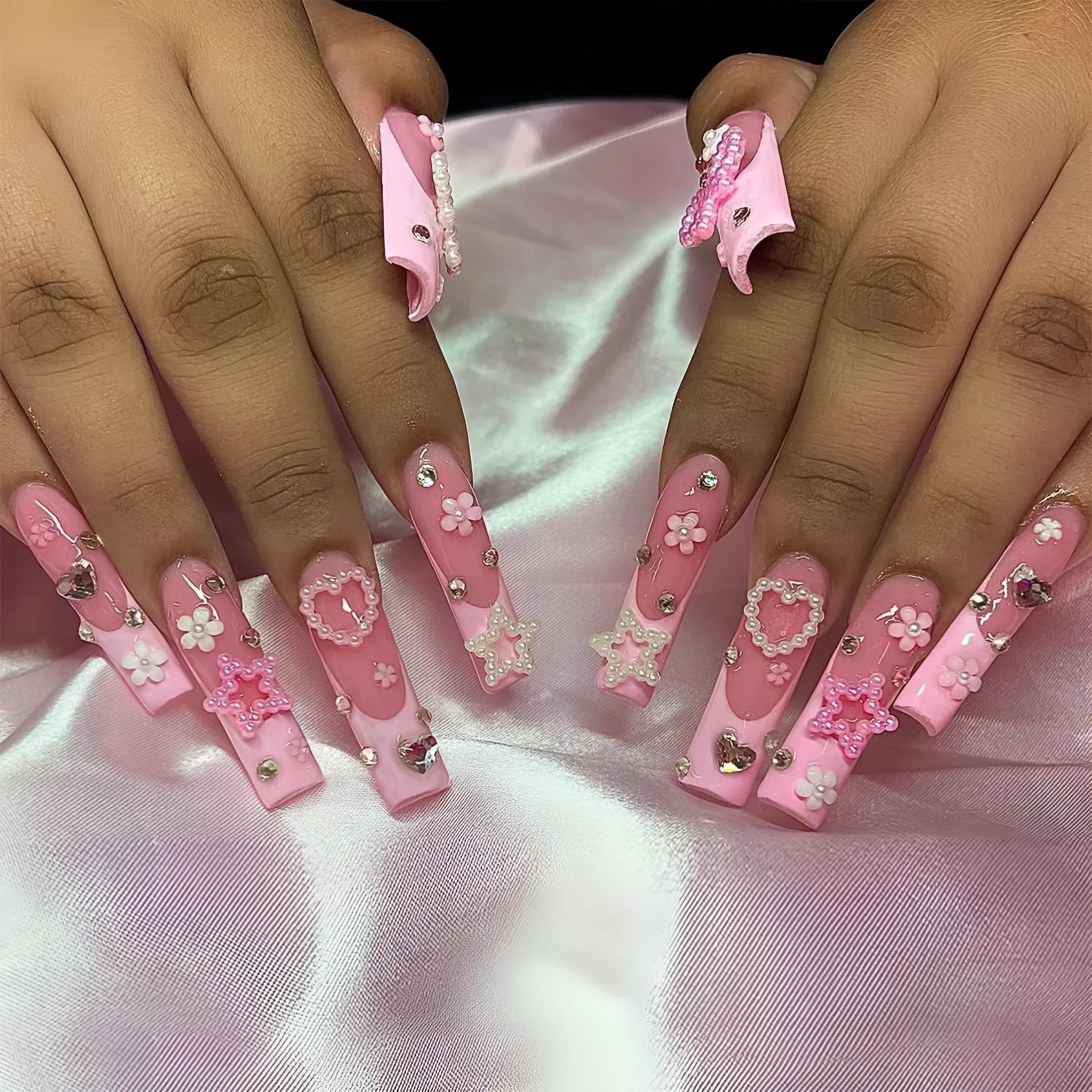 Long water pipe shaped nail art sticker with French spot drill, bow, and love pattern in XB-70-48 colour.