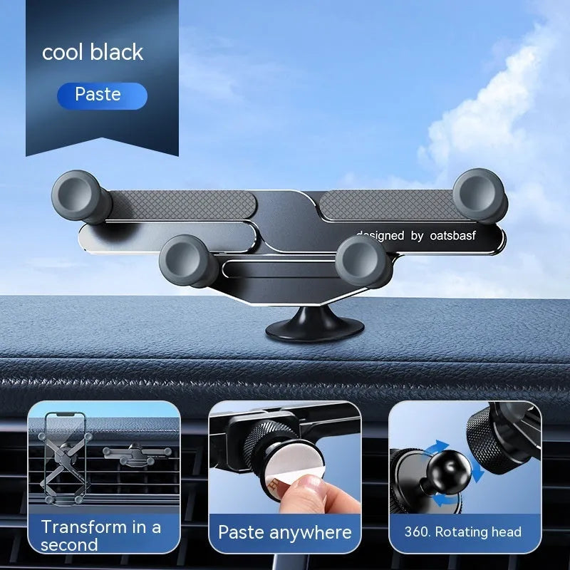 Silver aluminum alloy car air vent phone holder bracket with snap-on clip.