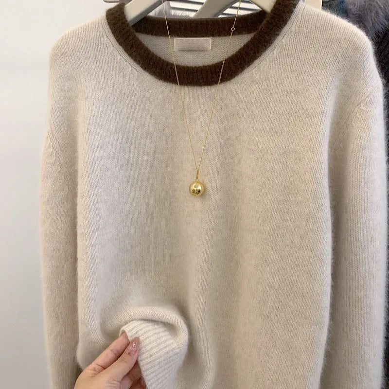 Idle Style soft glutinous polyester knitwear top in beige color, free size, pullover design for temperate commute