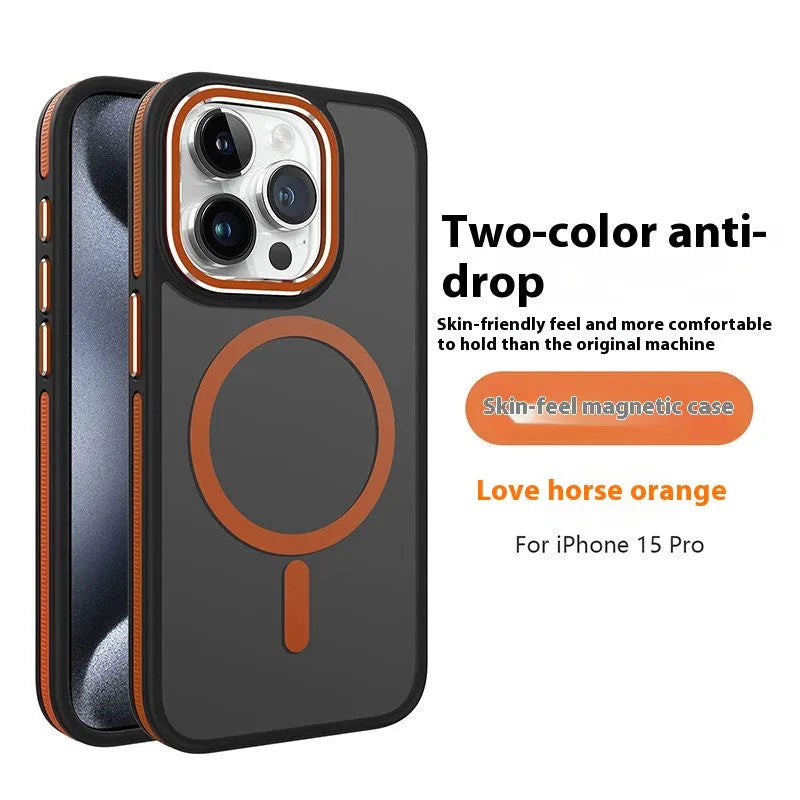 Frosted magnetic TPU phone case for iPhone 14 Pro Max with metal lens ring in black