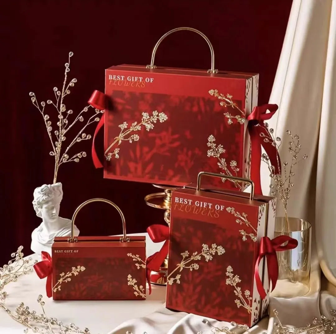 Paper and cardboard hand gift box in Champagne Gold with outer box packaging for pajamas marriage engagement