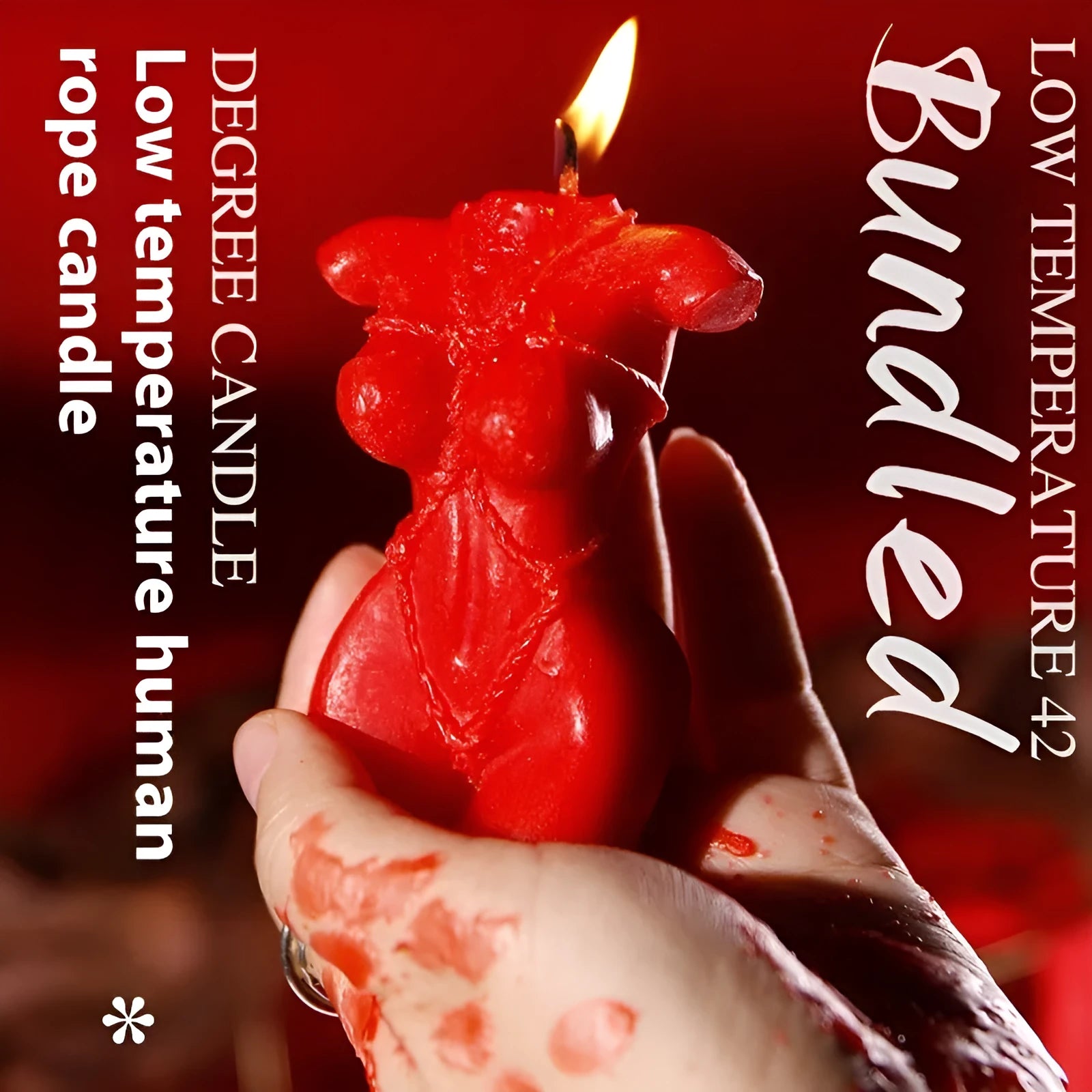 Soy wax low temperature massage candles in red, pink, and purple colours.