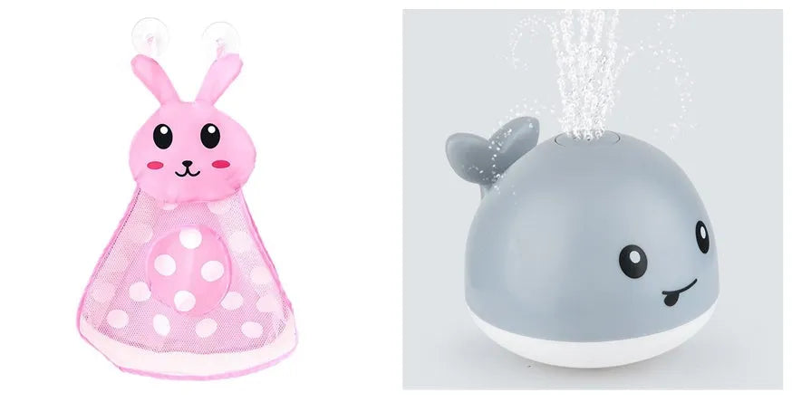 Automatic water-sensing whale bath toy with spray, lights, and music functions for baby bath time