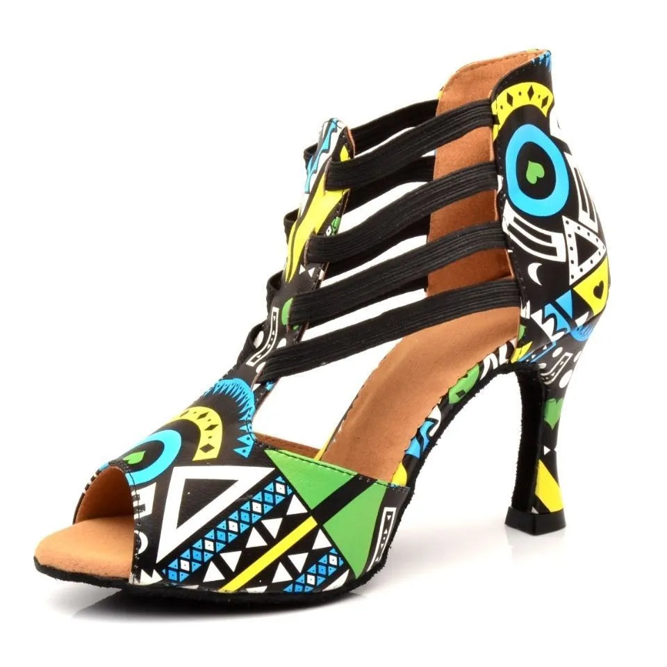 Women's high-top sandals in green synthetic leather with suede sole, on a neutral background