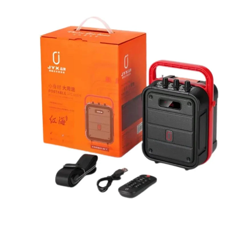 MS62AI portable Bluetooth speaker with 6.5 inch wireless microphone showing control buttons and connectivity ports