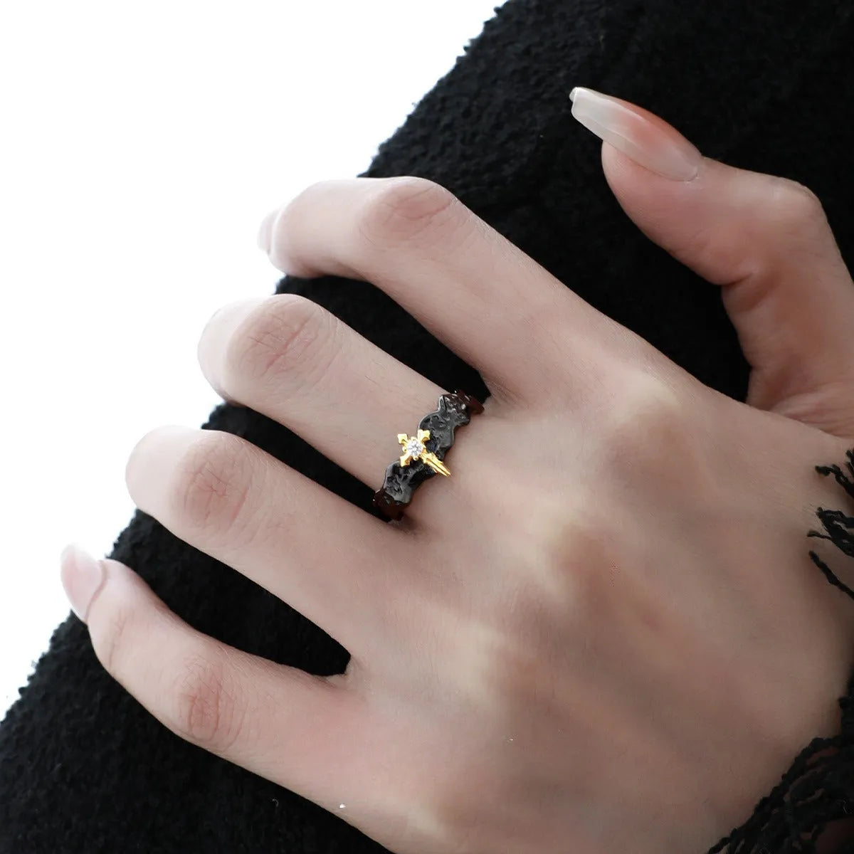 Silver couple ring with princess knight design featuring adjustable opening and electroplated finish options