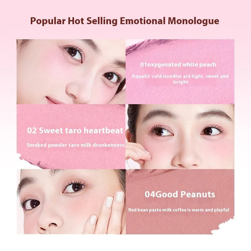 Blush mud swelling contractive colour shimmer powder blusher in nude colour scheme with monochrome format