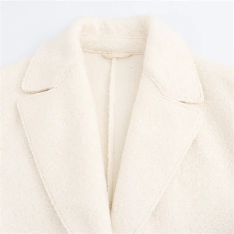 Women's long cashmere blend single-breasted lapel coat loose fit commuter thick winter coat picture colour Asian sizing