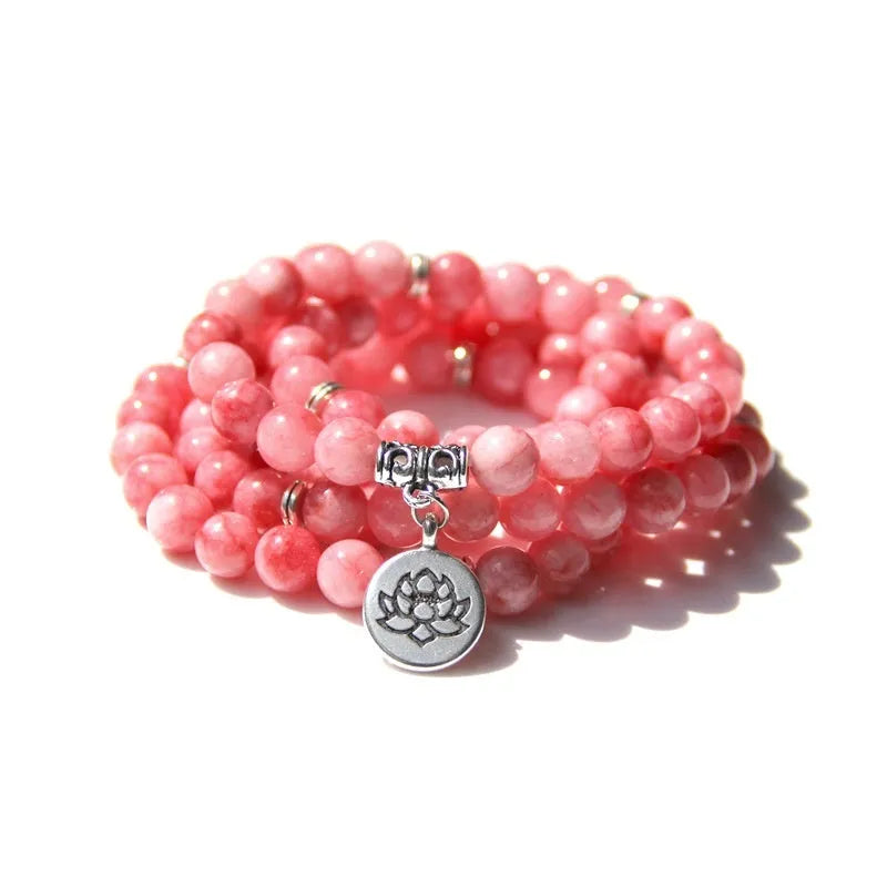 Women's vintage natural stone bracelet with a geometric lotus design in multiple colours.