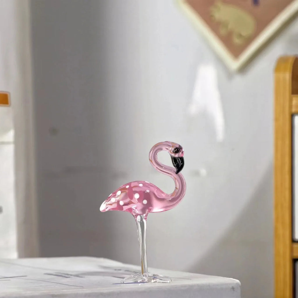 Pink crystal flamingo decorative figurine on table with modern simple style