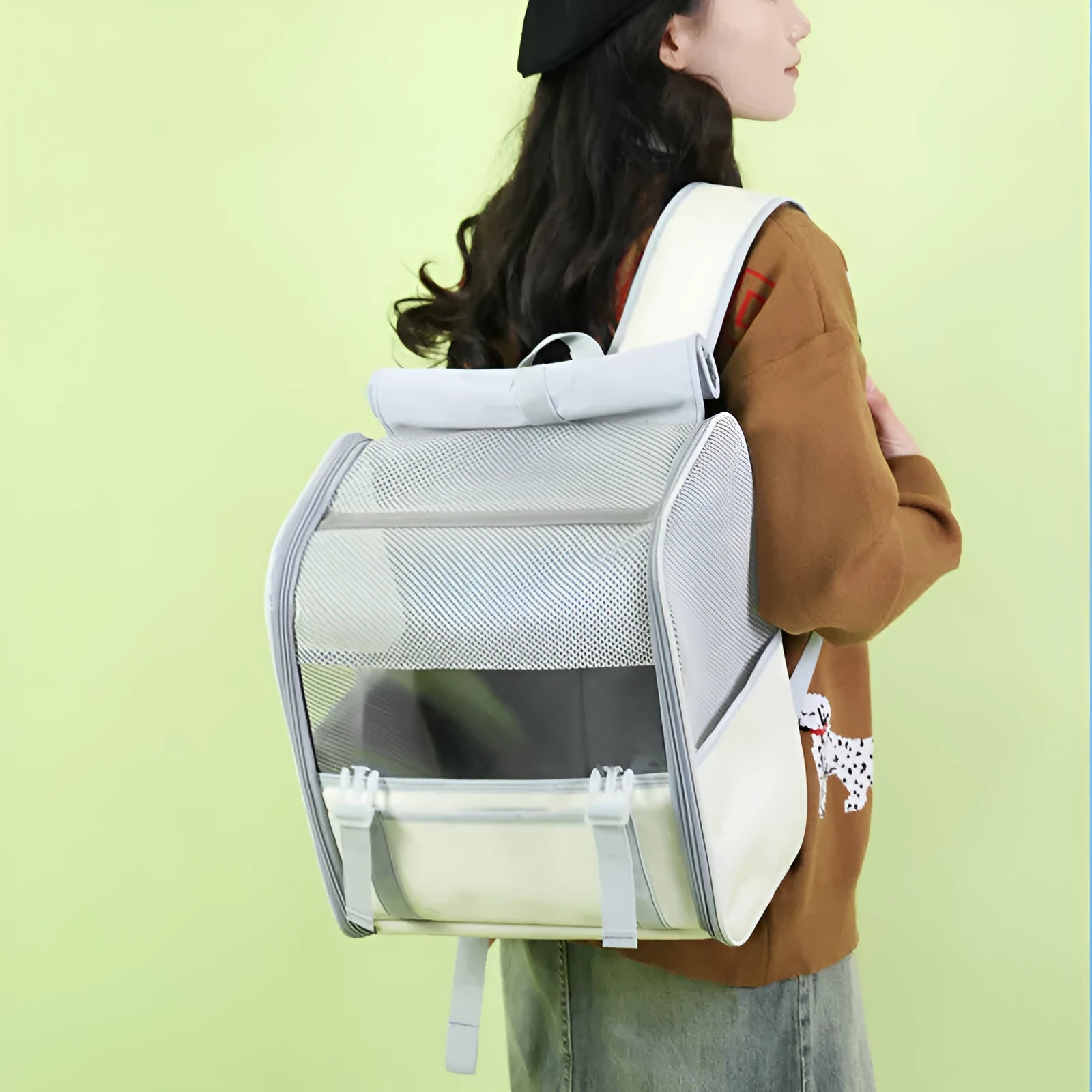 Cat out backpack in breathable nylon, folding pet carrier in solid colour for cats up to 6.5kg