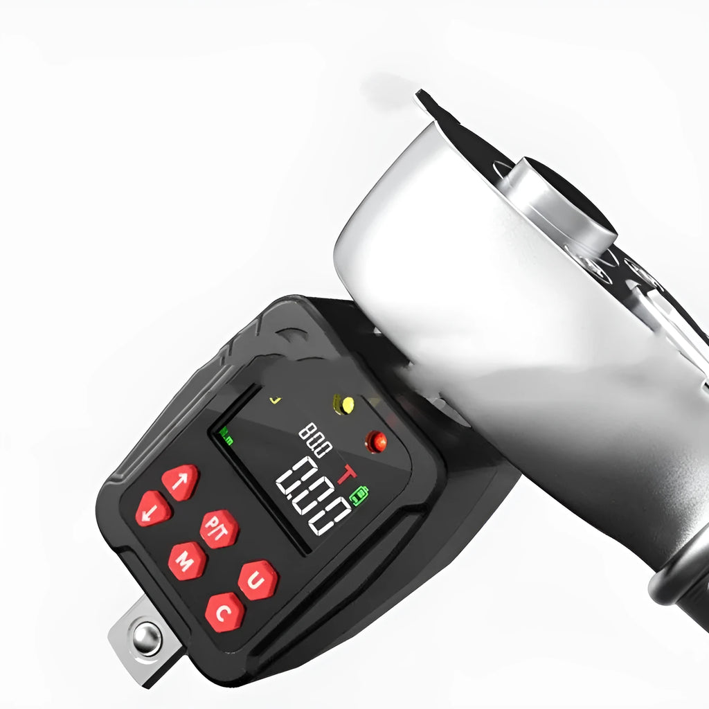 Digital torque meter with display head showing 1/2 inch drive and metal construction