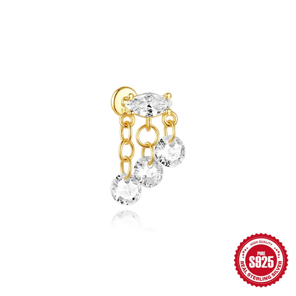 S925 sterling silver water drop earrings with flat spiral geometric design and gold plating.