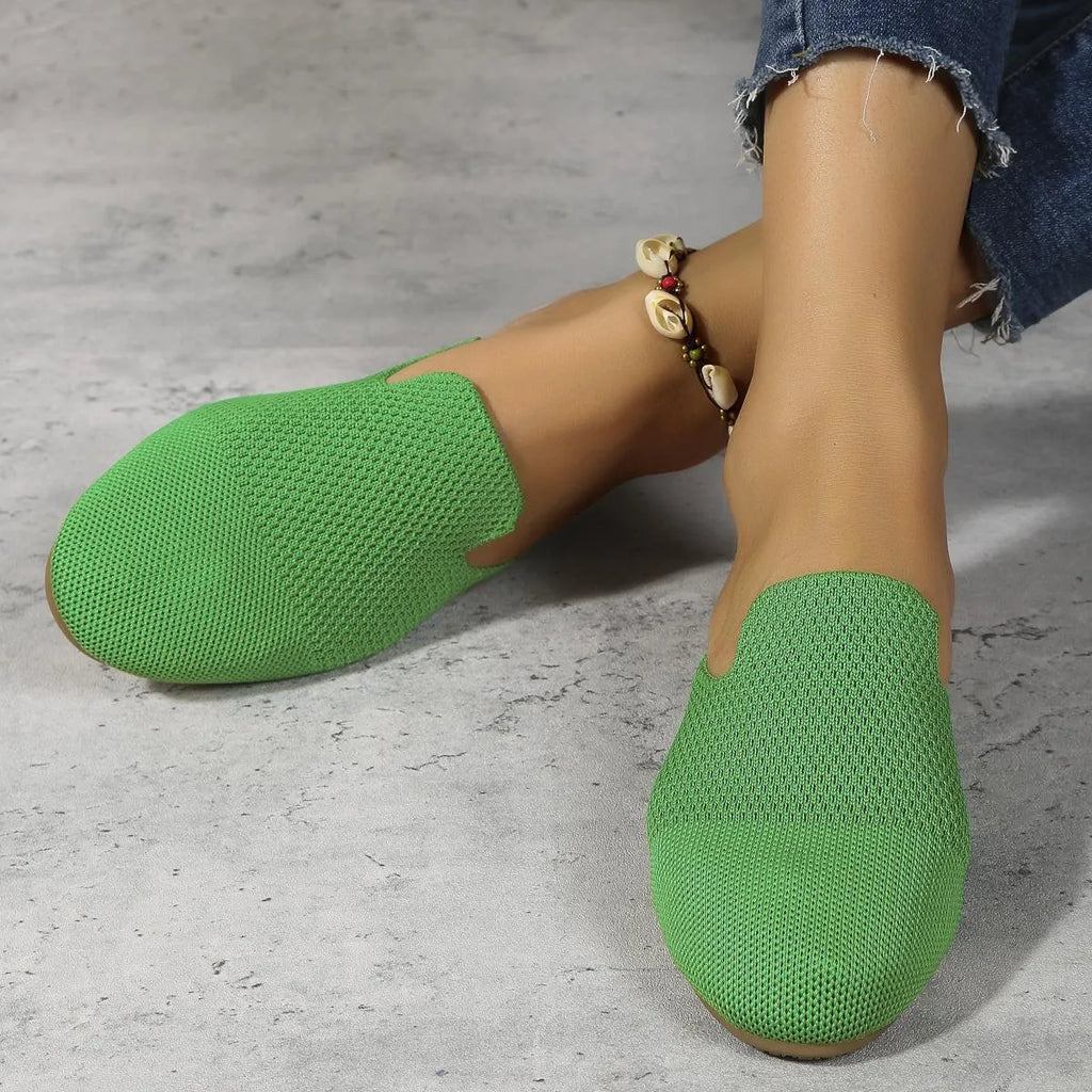 Women's candy colour mesh sandals with round toe and flat rubber sole