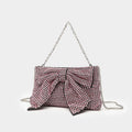Fashion evening banquet full crystal rhinestone single shoulder chain crossbody bag bow shape polyester silver colour