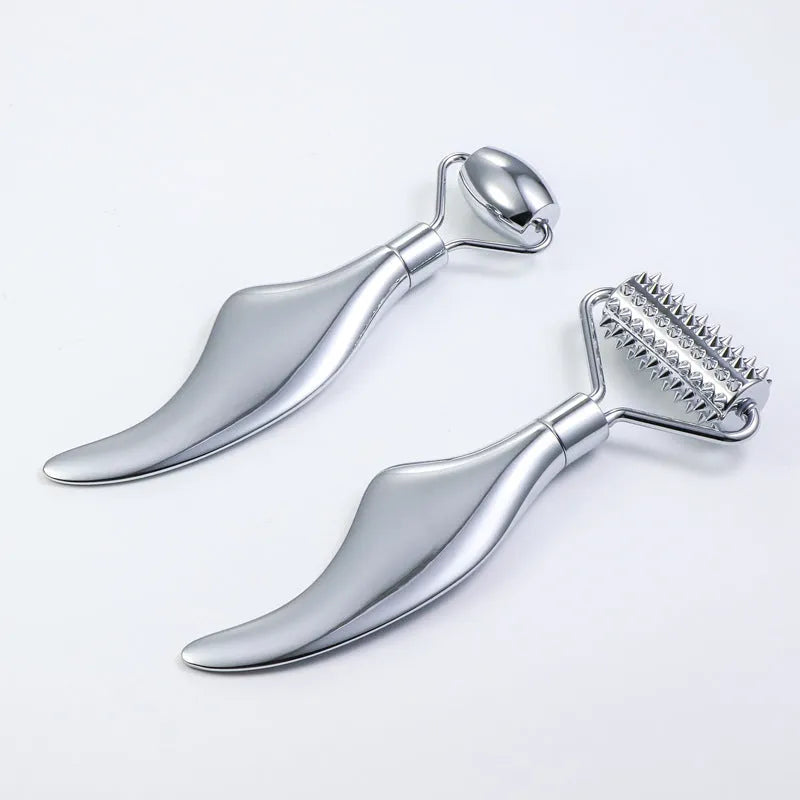 Stainless steel facial massage board set with heart-shaped design and scraping plate
