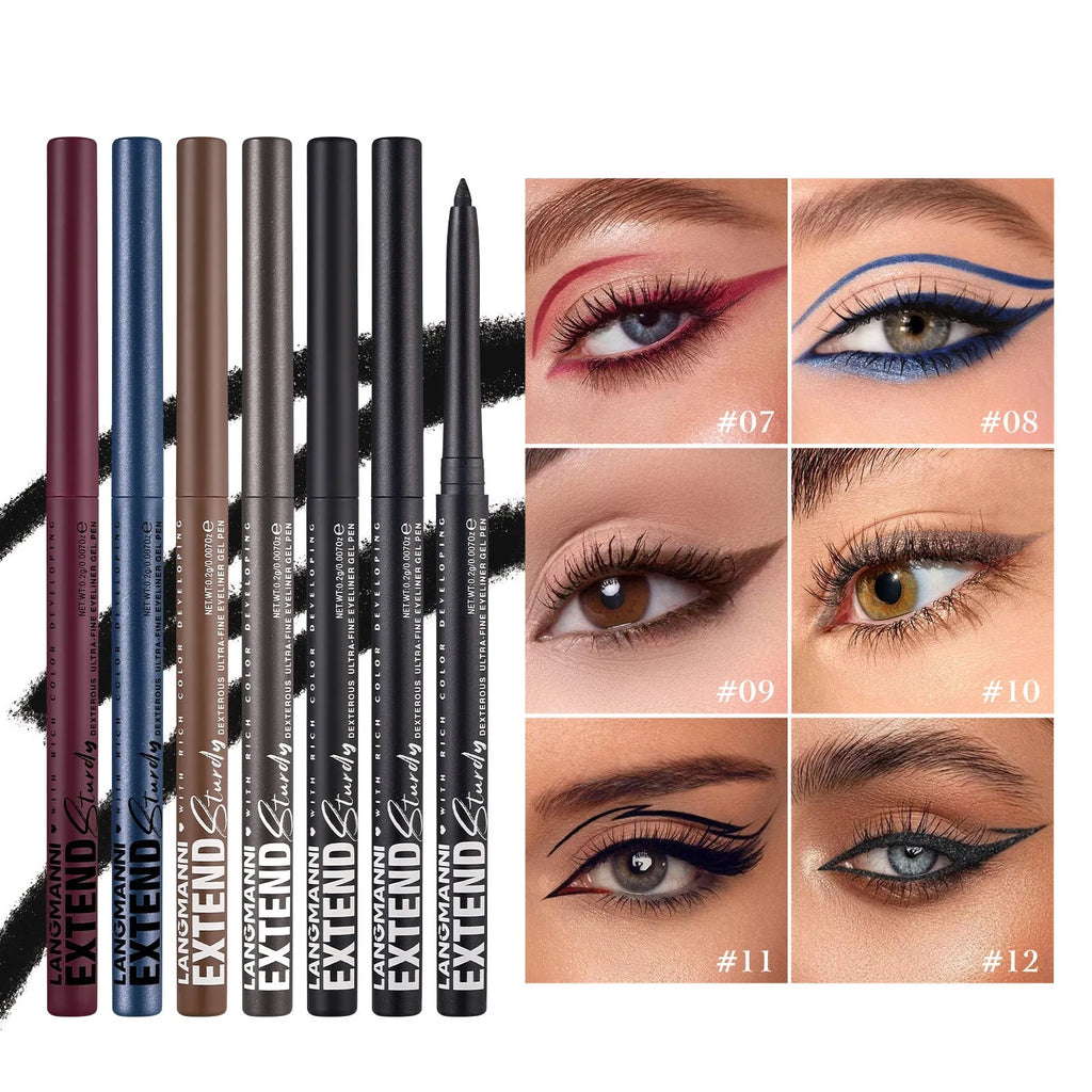 Set of 12 colourful gel glitter eyeliner pencils for waterproof party and Halloween makeup