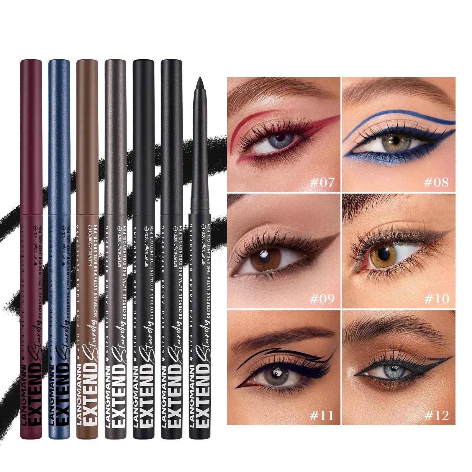 Set of 12 colourful gel glitter eyeliner pencils for waterproof party and Halloween makeup