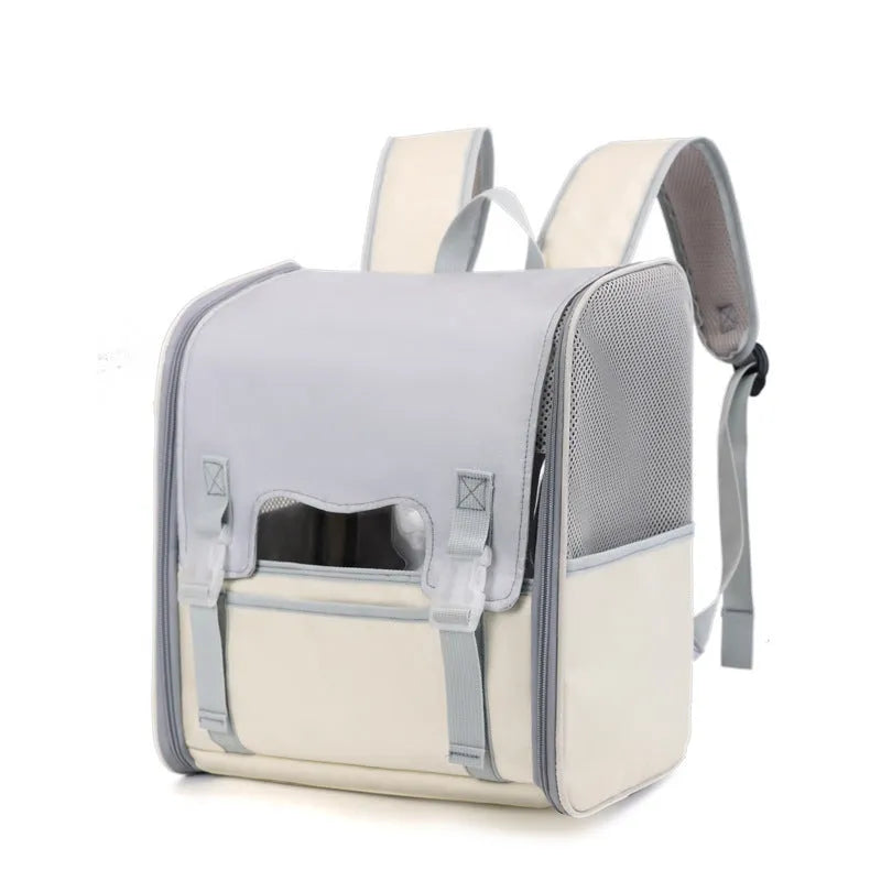Cat out backpack in breathable nylon, folding pet carrier in solid colour for cats up to 6.5kg