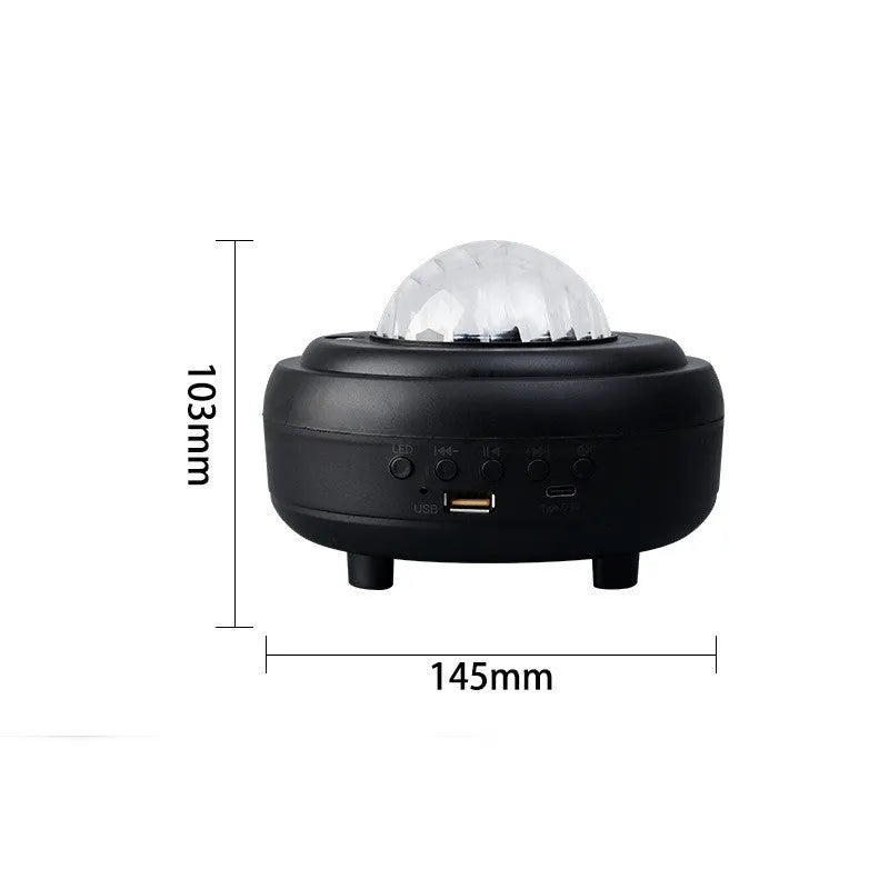 Galaxy star projector night light showing starry sky projection with Bluetooth speaker